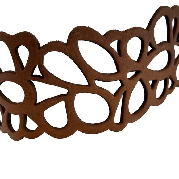 *SOLD* A&F Bohemian Brown Leather 3" Wide Cut Out M Belt Abercrombie Fitch Boho - Picture 4 of 9